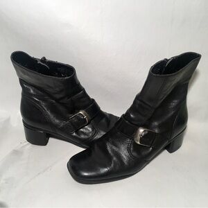 Bandolino Black Leather Boots BDSERINITY Zip Entry Buckle Women's US Size 6
